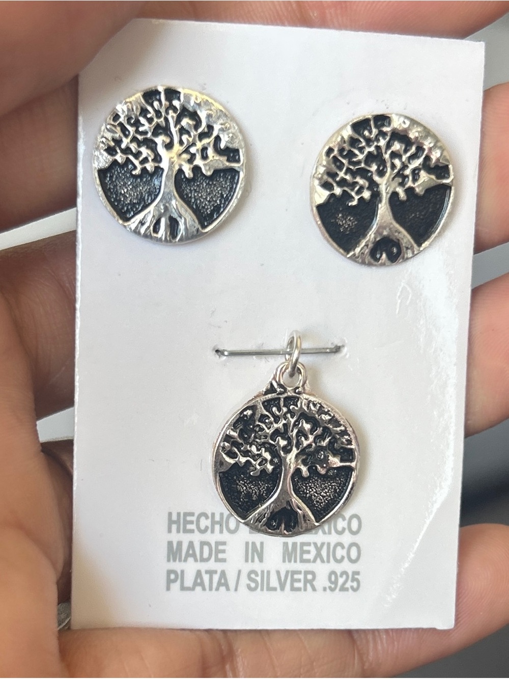 Taxco Mexico Sterling Silver Ley .925 Tree of Life Earrings & Pendant Set